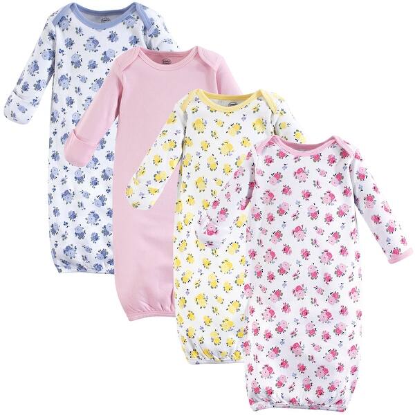 slide 1 of 1, Luvable Friends Baby Girl Cotton Long-Sleeve Gowns 4pk, Floral 0-6 Months - Floral