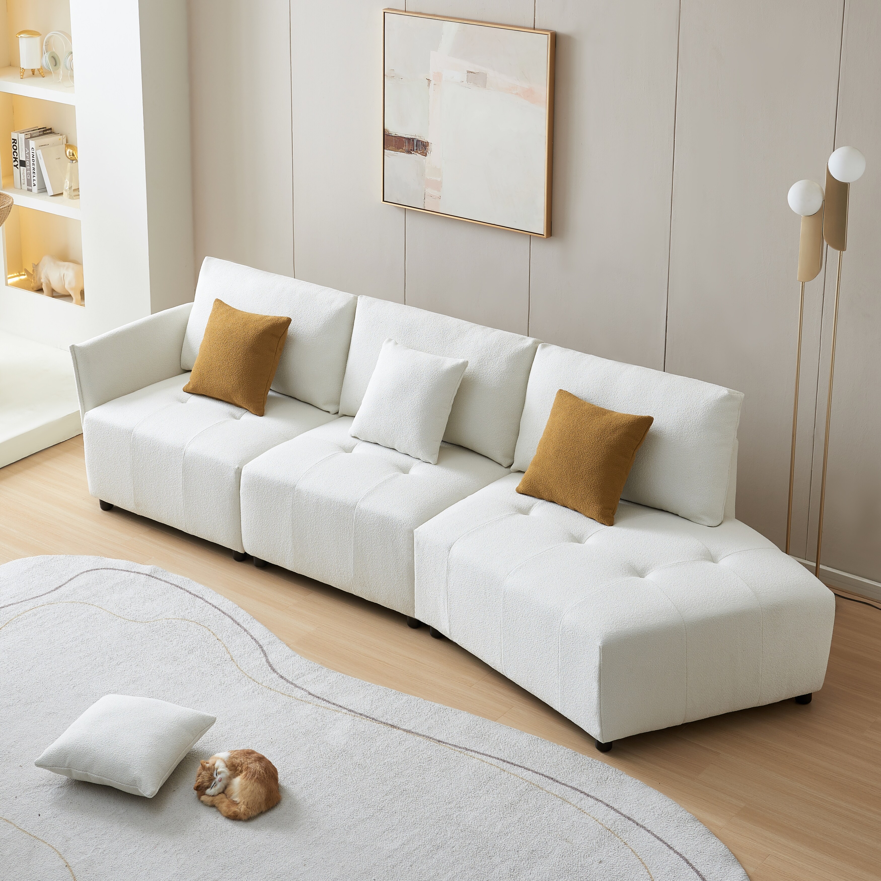120 Teddy Fabric Sofa Modern Modular Sectional Couch Button