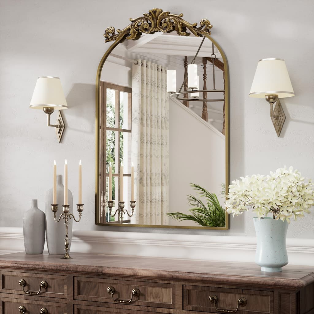 Baroque Ornate Metal Arch Mirror - 19W * 30H Inches