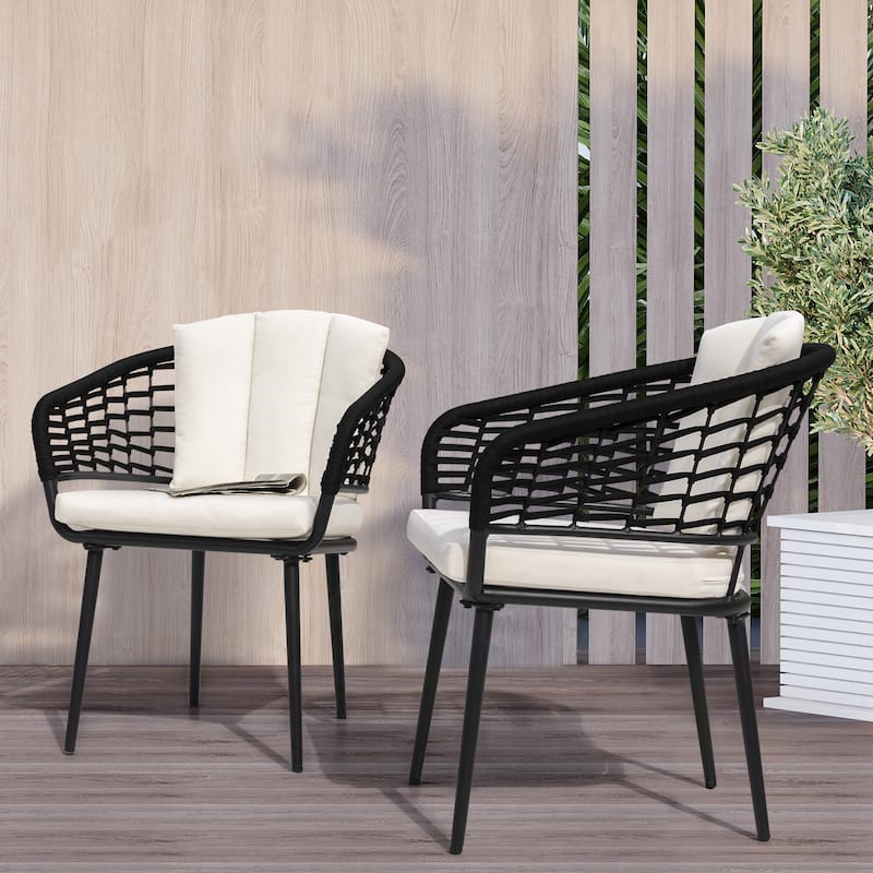 Nuu Garden Outdoor Patio Woven Rope Chairs with 1.97" Thick Cushions, Beige