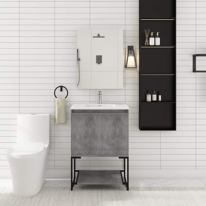 24-inch Freestanding Bath Vanity with White Cultured Mable Top