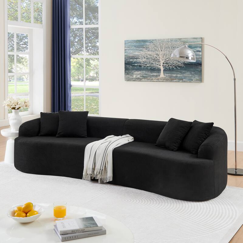 Roomfitters Curved Modular Sectional Sofa in Lamb's Wool Fabric, Modern Compressed Sofa No Assembly, Cozy for Living Room - Black