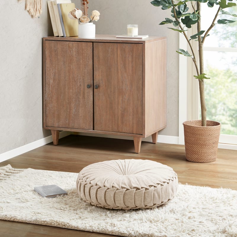 Lara Poly Chenille Round Floor Pillow Cushion by Intelligent Design - Ivory