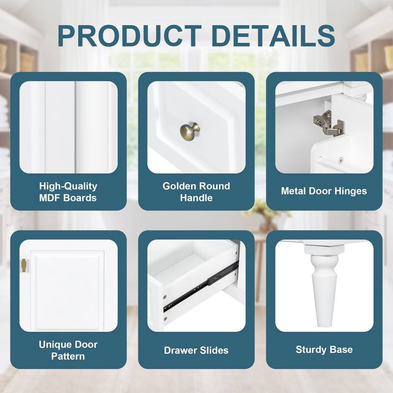 Roomfitters 30" Bathroom Vanity with Sink, Solid Wood Frame, Flip Drawer, 2 Drawers & Door Rack