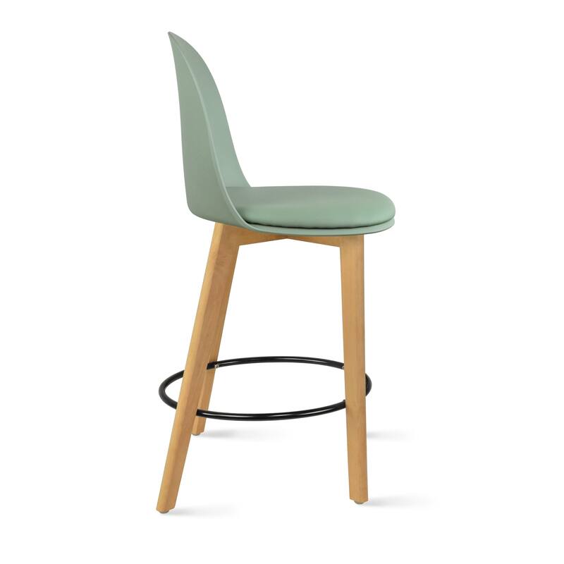25" Plastic Armless Bar Stool Chair Dowel Natural Wood Eiffel Legs For Kitchen Counter Height Dining