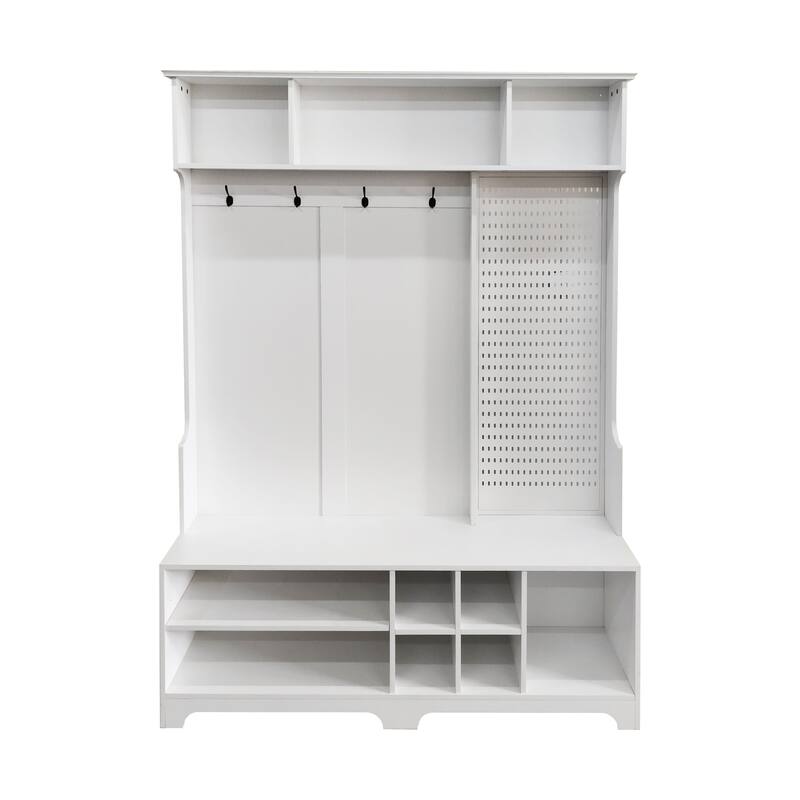 Hall Tree with Shoe Bench, Coat Rack, Shelves and Pegboard