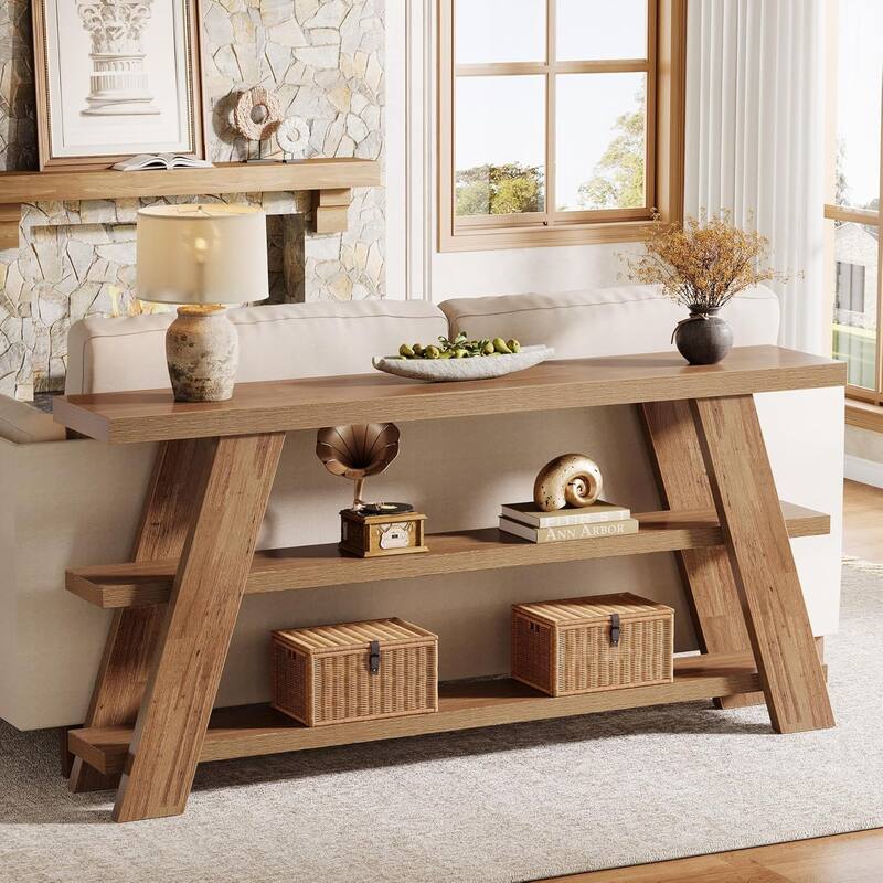 71-Inch Extra Long Console Table, 3-Tier Narrow Wooden Sofa Table with Storage