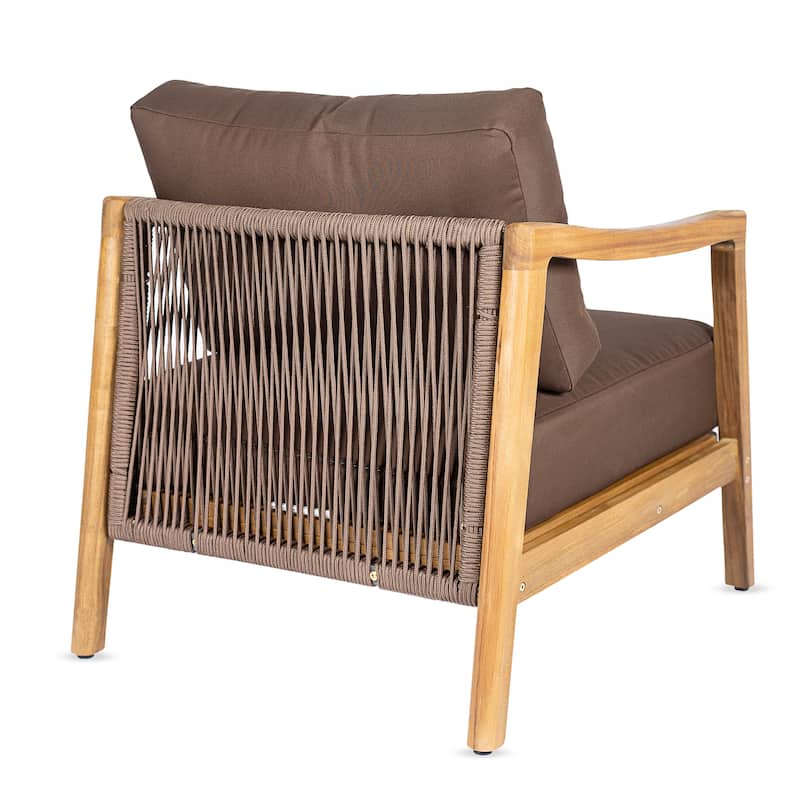 Christopher Knight Home - Outdoor Acacia Wood Club Chair with Rope Back and Water-Repellent Cushions