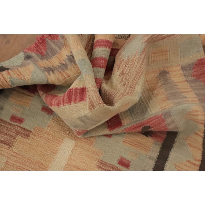 Hand Woven Oriental 100% Wool Carpet Southwestern Tribal Multi-Colored Kilim Runner Rug - 9' 9'' X 2' 9''