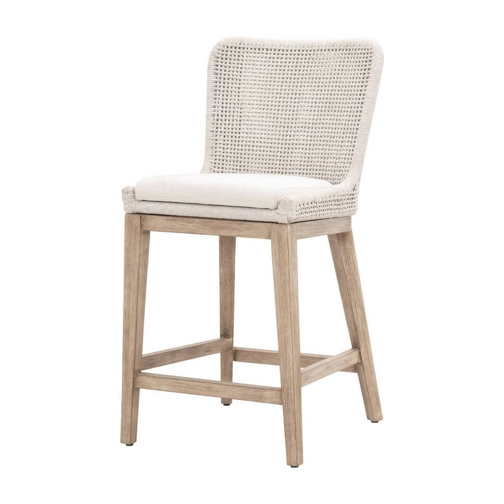 Counter Stool with Aluminum Frame and Woven Rope Back, Gray