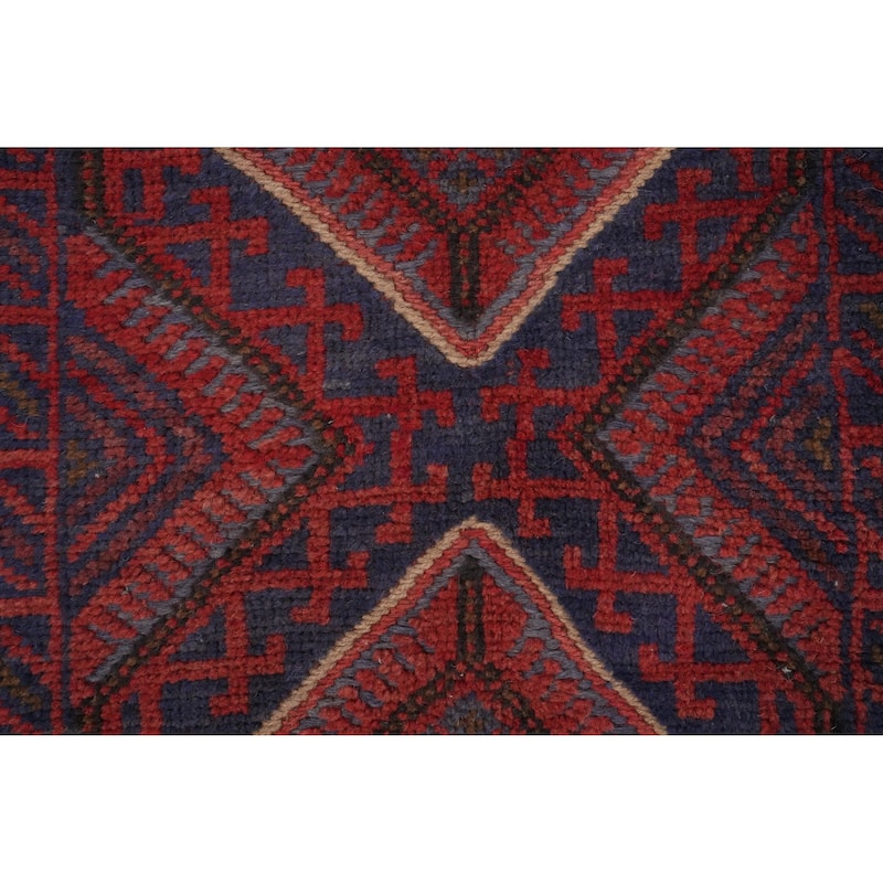 Hand Knotted Oriental 100% Wool Carpet Traditional Tribal Red Balouch Runner Rug - 7' 2'' X 2' 1''
