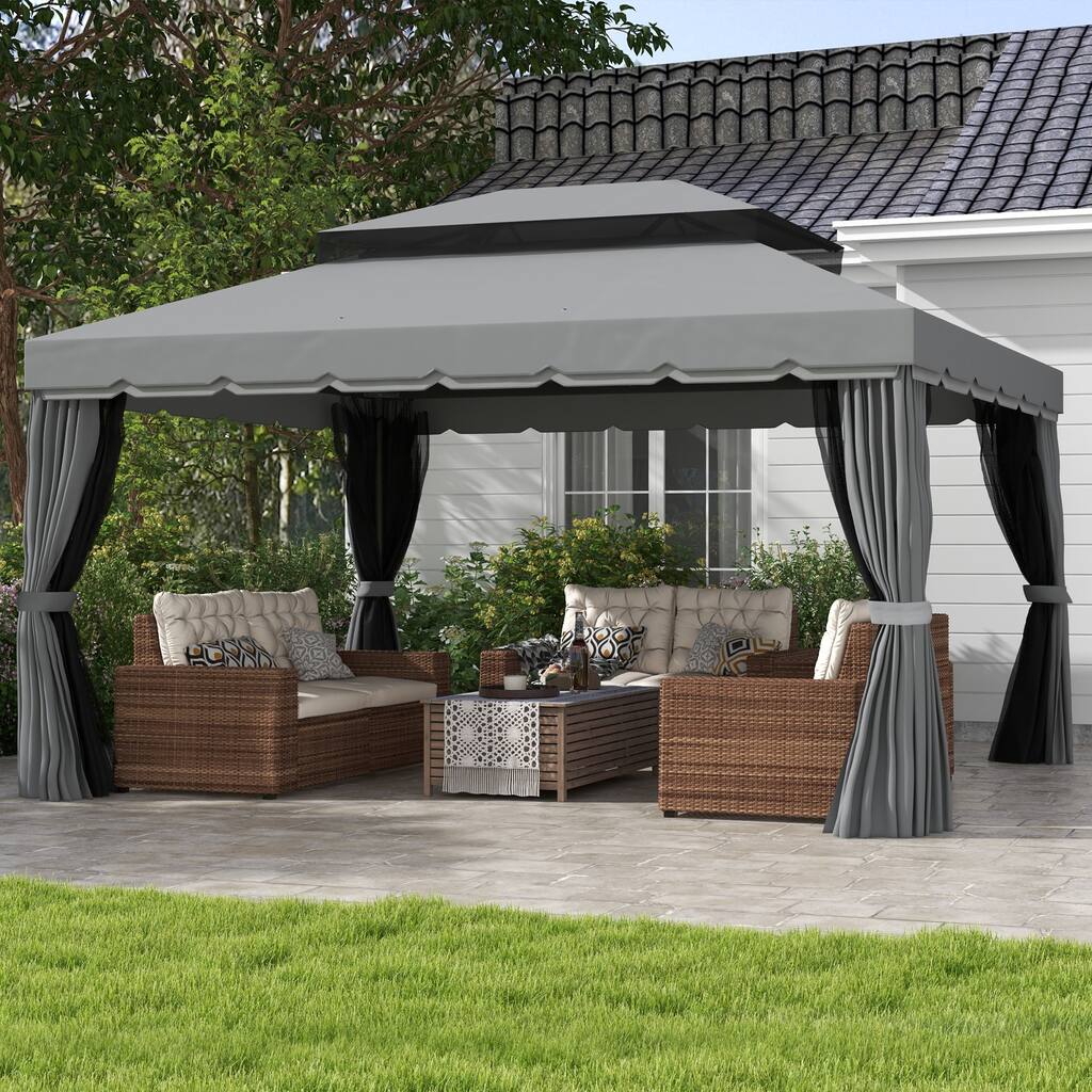 Outsunny 9.5' x 13 Patio Gazebo, Aluminum Frame for Outdoor, Gray