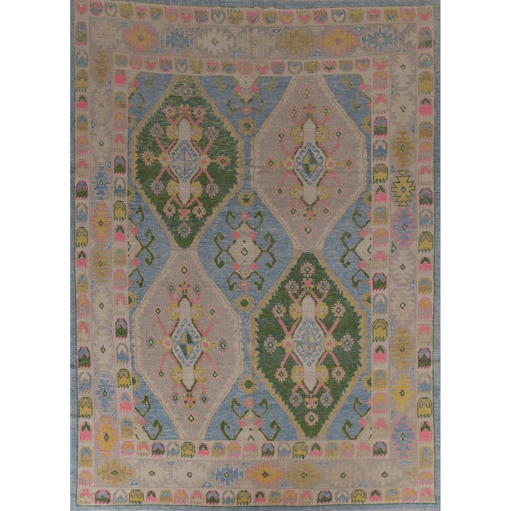 Hand Knotted Oriental 100% Wool Carpet Transitional Geometric Navy Blue & Blues Oushak Area Rug - 10' 10'' X 8' 6''
