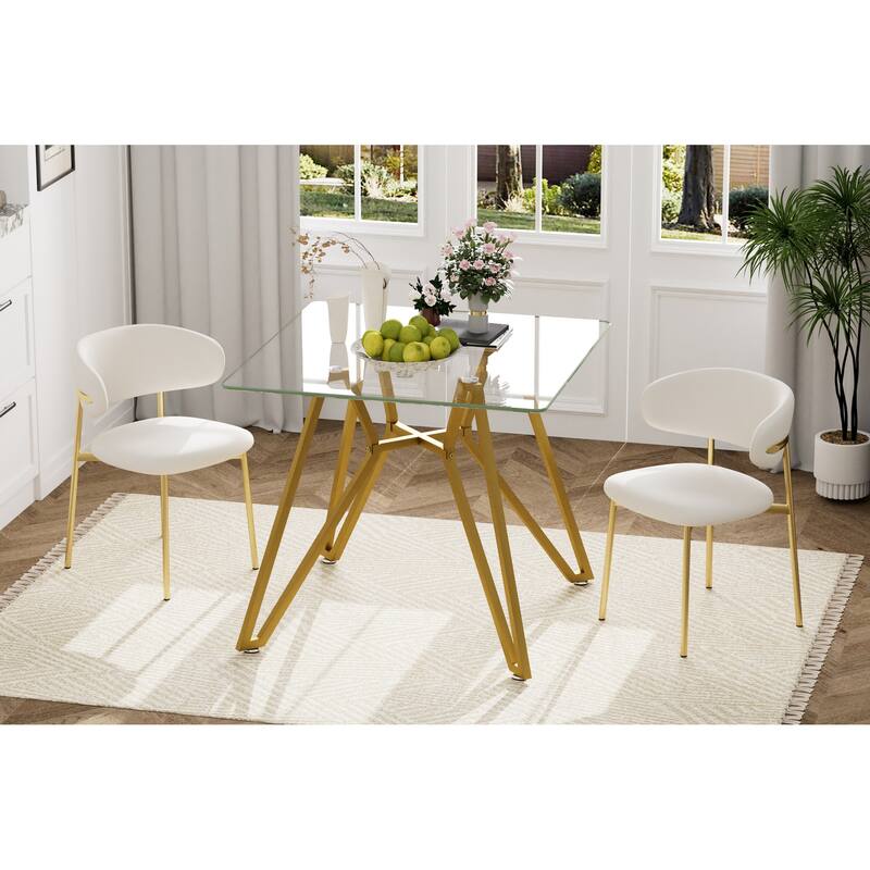 35.4-Inch Square Tempered Glass Dining Table - For 2-4 People, Space-Saving Small Kitchen Dining Table - Gold