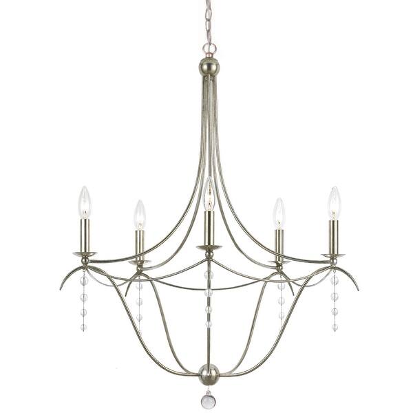 slide 1 of 1, Metro 5 Light Crystal Silver Chandelier - 33.5'' W x 27.5'' H 33.5'' W x 27.5'' H