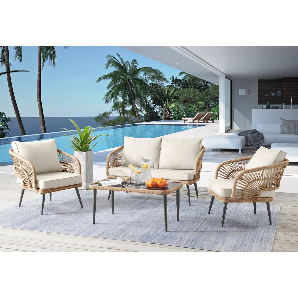 Serina Set:1 Loveseat (2-Seater),2 Armchairs,1 Coffee Table Patio Set