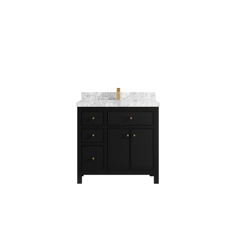Willow Collections 36 in W x 22 in D Sonoma Center Sink Free Standing Reeded Bathroom Vanity with Countertop - 2" Carrara Marble - Black