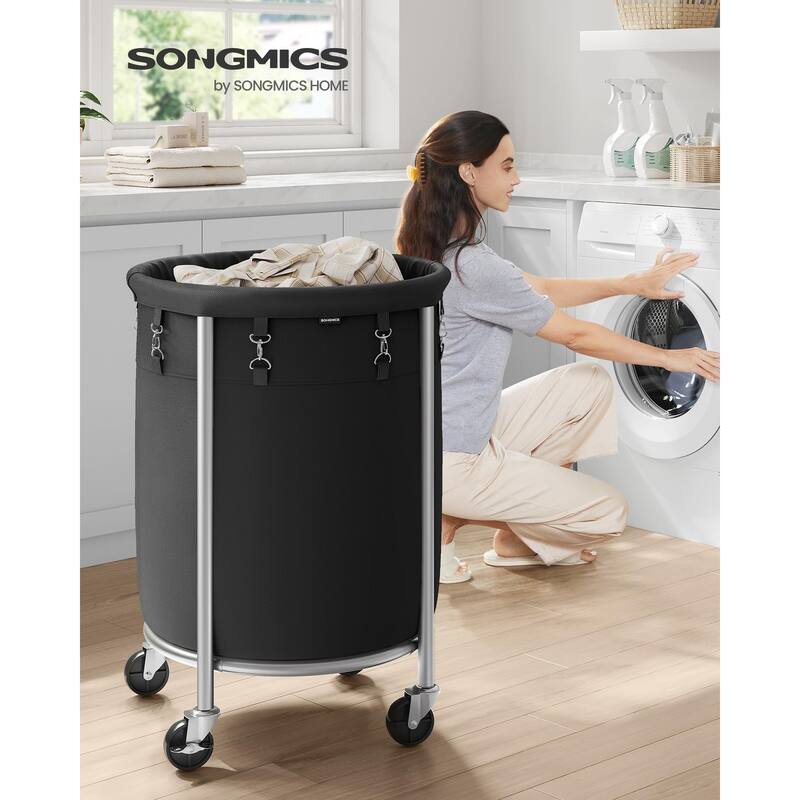 Laundry Basket with Wheels,Rolling Laundry Hamper,29 Gal,Round Laundry Cart with Steel Frame & Removable Bag 4 Casters 2 Brakes