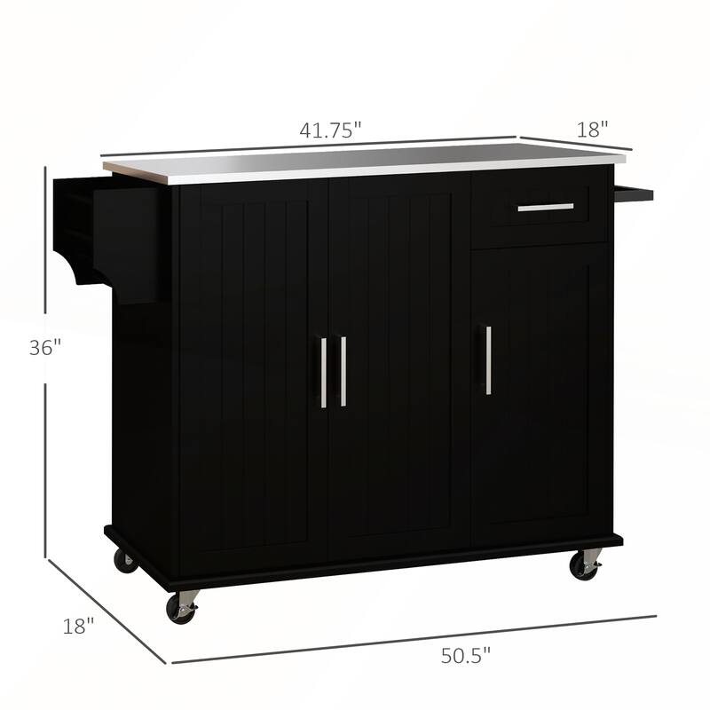 Rolling Kitchen Island on Wheels with Stainless Steel Countertop