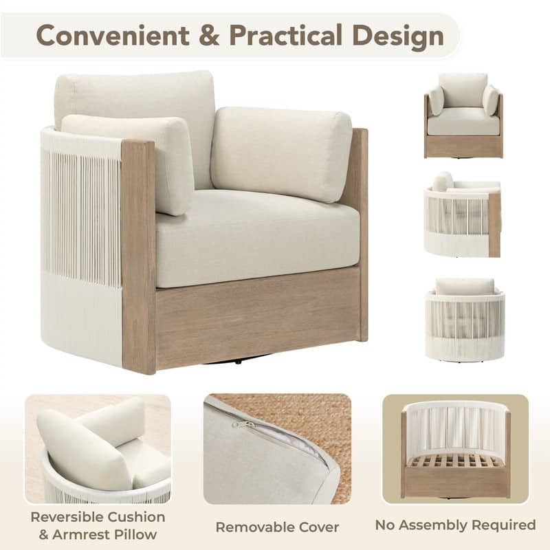 Khloe Outdoor Wood Patio Furniture Swivel Chair