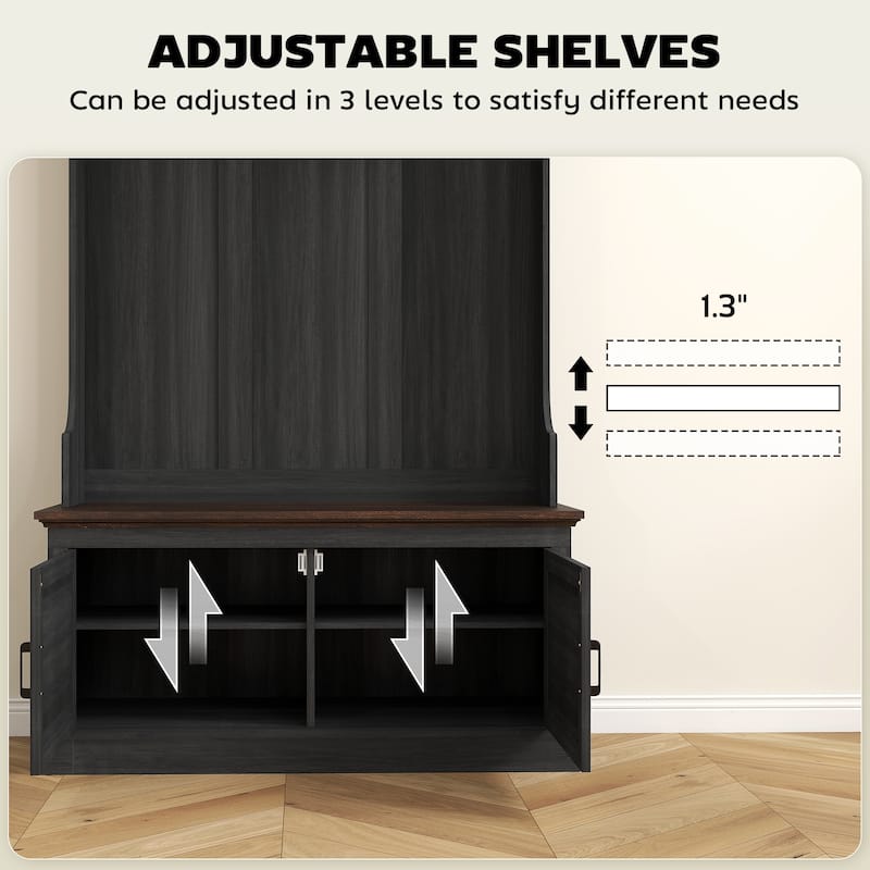 3-in-1 Farmhouse Hall Tree with Bench, Coat Hooks & Shoe Storage