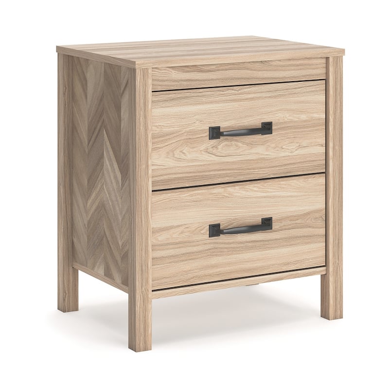 Bette Nightstand, 2 Drawers, Light Oak Brown Wood Finish, 24 Inch