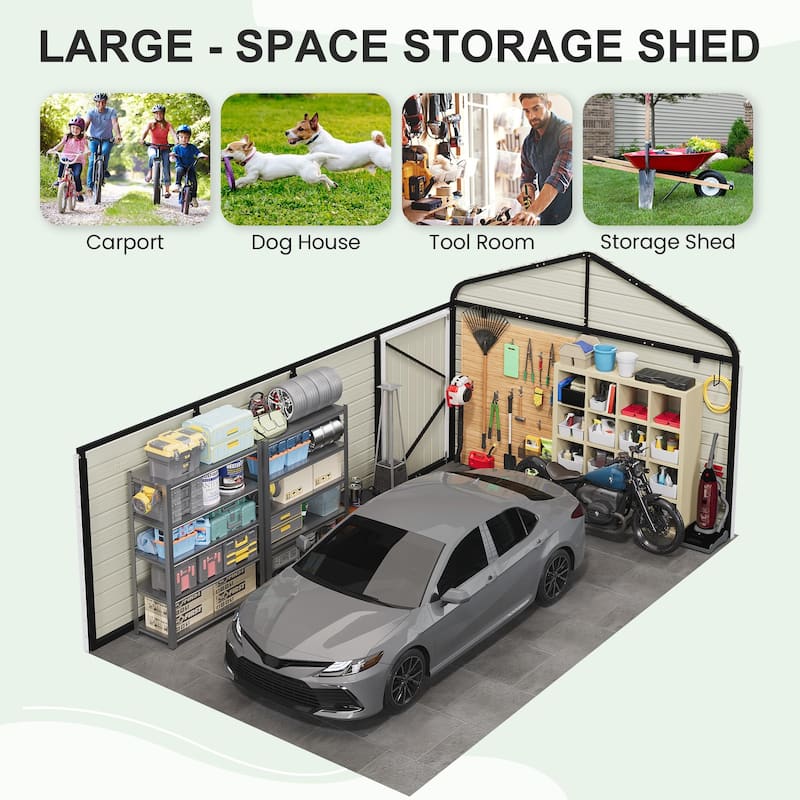 EROMMY 12 x 20 FT Metal Outdoor Storage Shed with Lockable Double Doors, Waterproof Garden & Tool Shed - 12 x 20 Ft