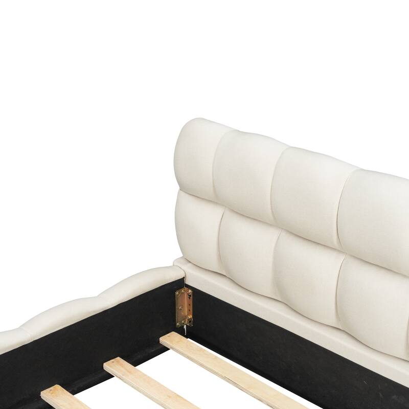 GDFStudio - Upholstered Platform Bed with Soft Linen Fabric and Solid Plywood Frame