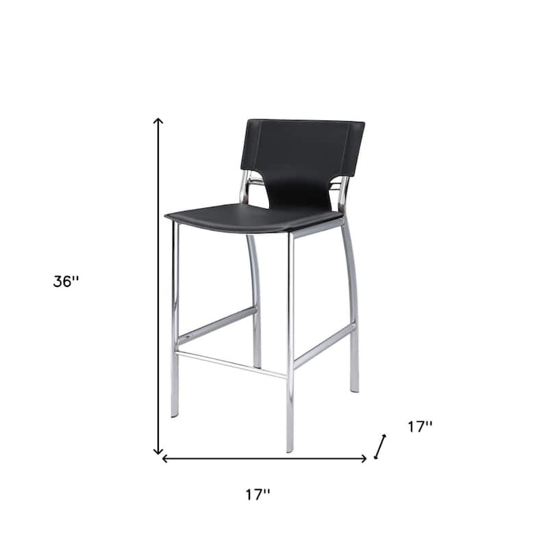 Set of 2 25 Inch Faux Leather Metal Counter Height Bar Chairs - 17” x 17” x 36”