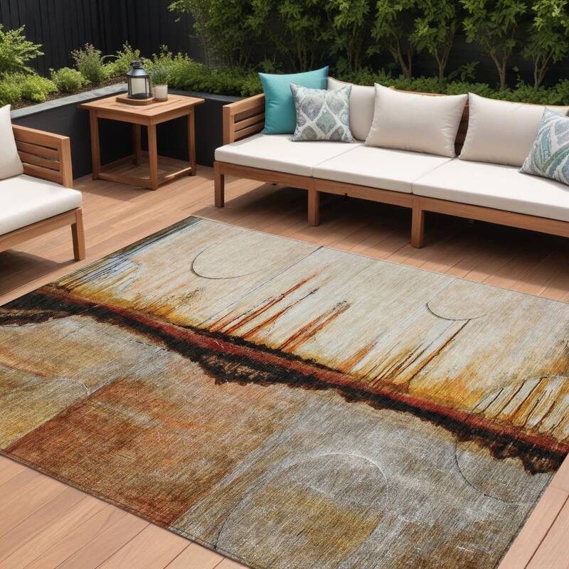 HomeRoots Abstract Transitional Rectangle Outdoor Rug - 8' X 10'