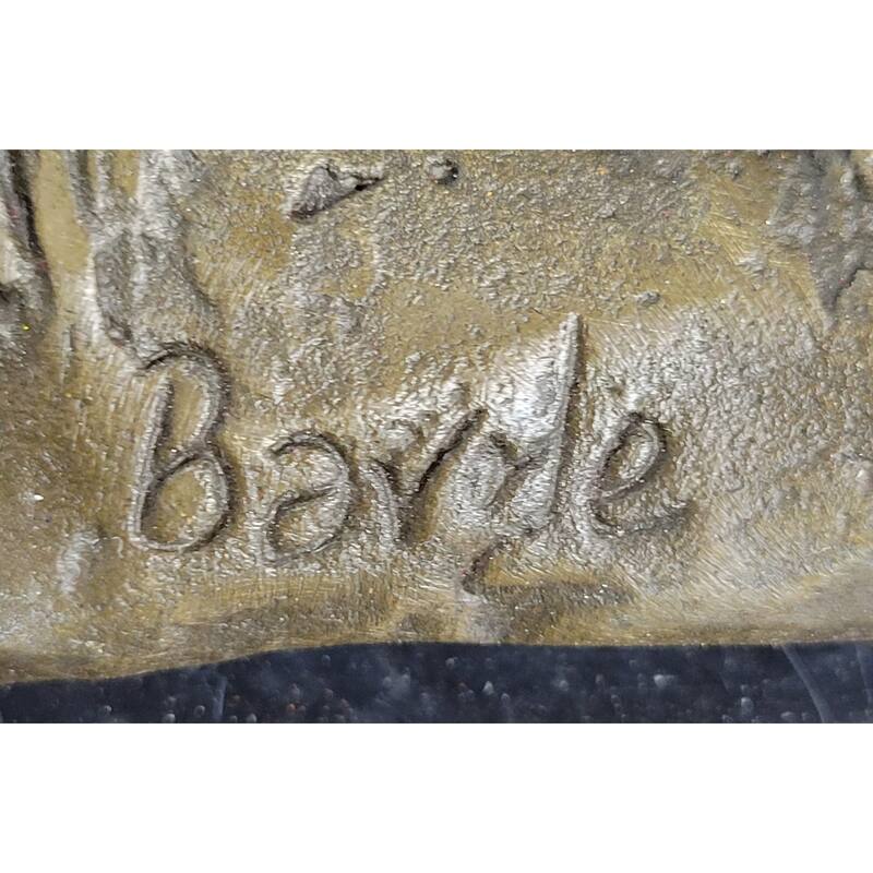 Signed Barye Male Lion With Cubs Bronze Figurine Sculpture Statue Animal Art