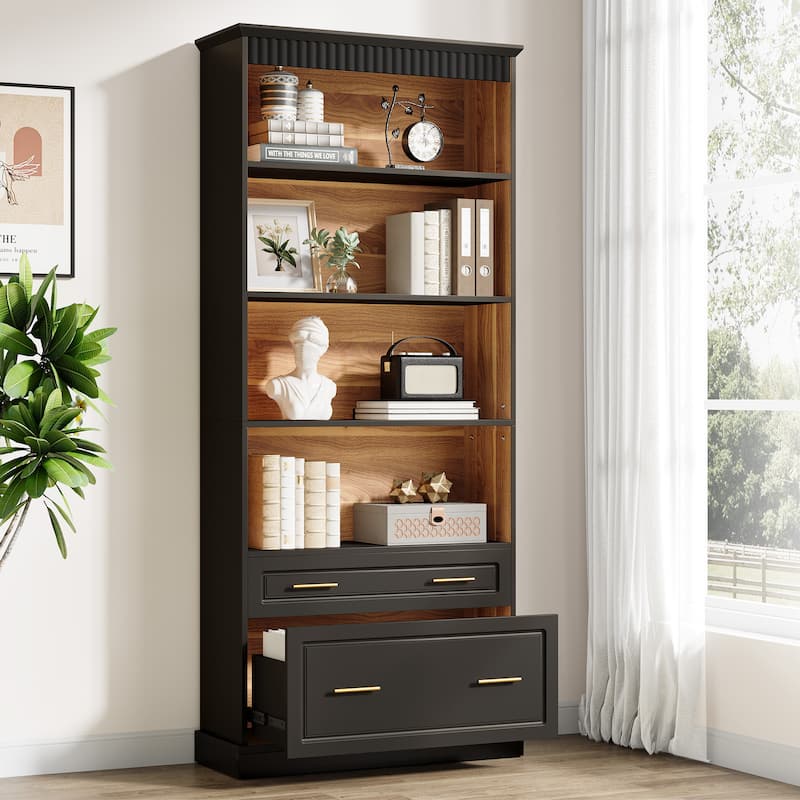 72" Tall Modern Bookcase Book Shelf for Living Room - Black