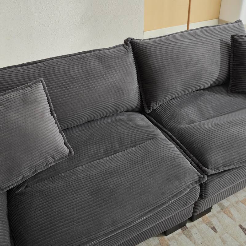 Corduroy Upholstered Loveseat Sofa, 2 Seater Sofa with Pillows, Deep Seat Sectional Sofa with Removable Cushions
