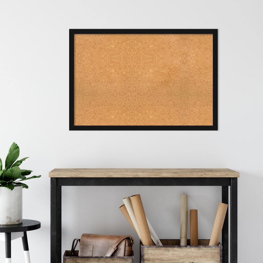 Avon Black Narrow Framed Natural Corkboard Bulletin Board, Organization Board, Pin Board
