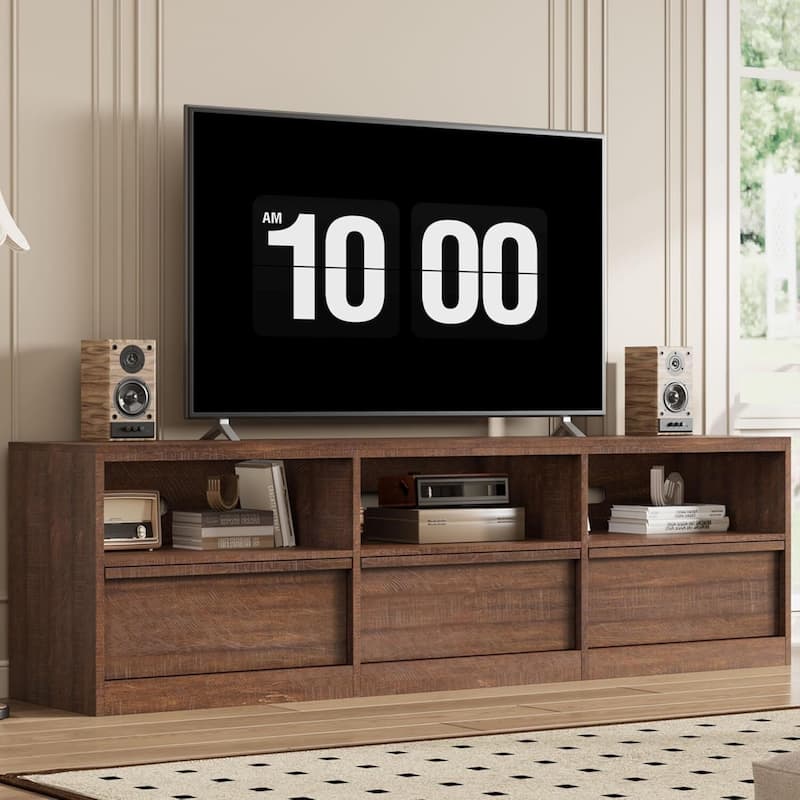Industrial Modern TV Stand Entertainment Center with 3 Drawers Open Shelves for 65 70 75 Inch TVs - N/A