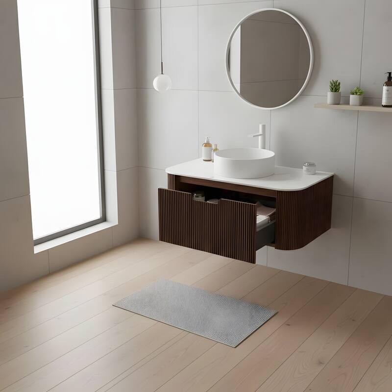 Wall Mounted Bathroom with White Round Ceramic Basin and Drawer