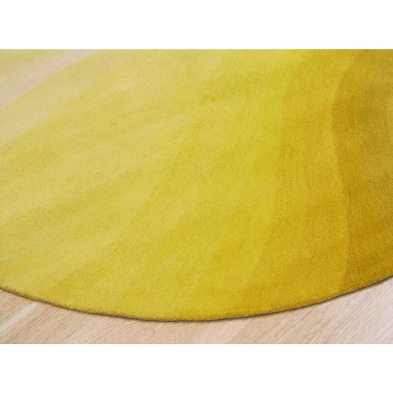 Yellow Hand-Tufted Wool Contemporary Desertland Rug, 8' Round, Bold Plush Statement - L