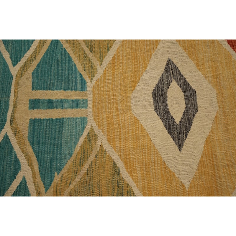 Hand Woven Oriental 100% Wool Carpet Southwestern Tribal Multi-Colored Kilim Area Rug - 9' 10'' X 8' 2''