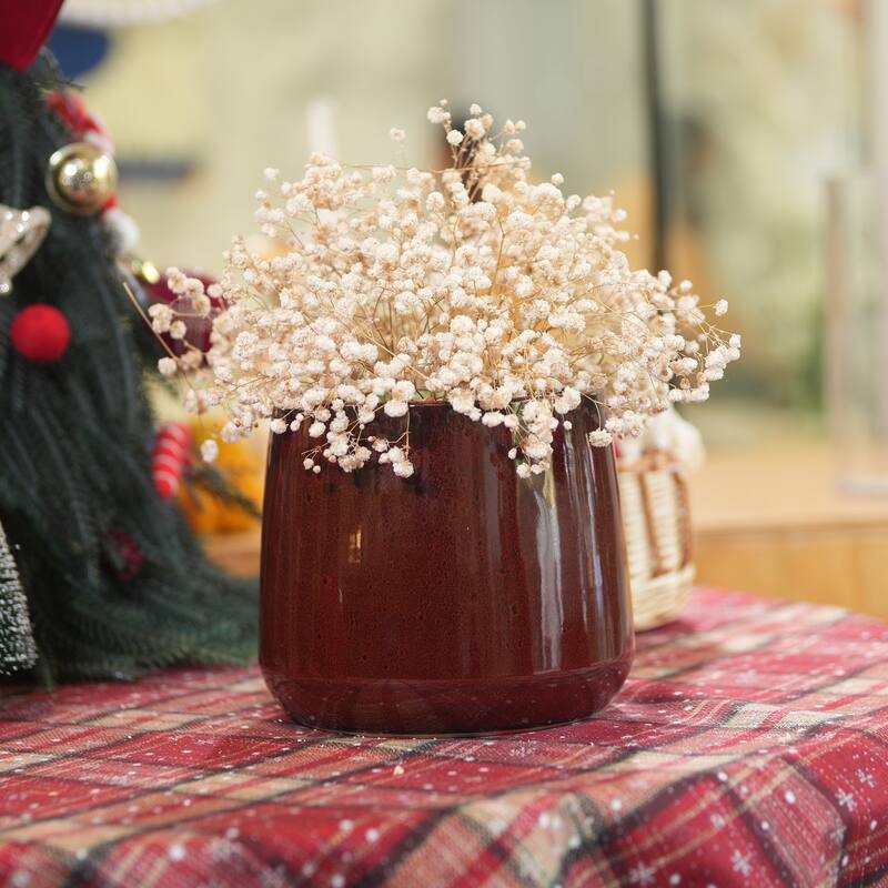 Handmade Ceramic Flower Pot Set of 4, 7/9/11/14 Inch Diameter, Deep Red Speckled Glaze for All Flowers, Indoor/Outdoor Use