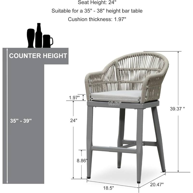 PURPLE LEAF Outdoor Dining Chairs Set of 2 Patio Counter Height Bar Stool with Cushion