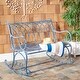preview thumbnail 5 of 41, SAFAVIEH Ressi Victorian Scroll Iron Outdoor Rocking Bench. - 43 in. W x 33 in. D x 37 in. H Antique Blue