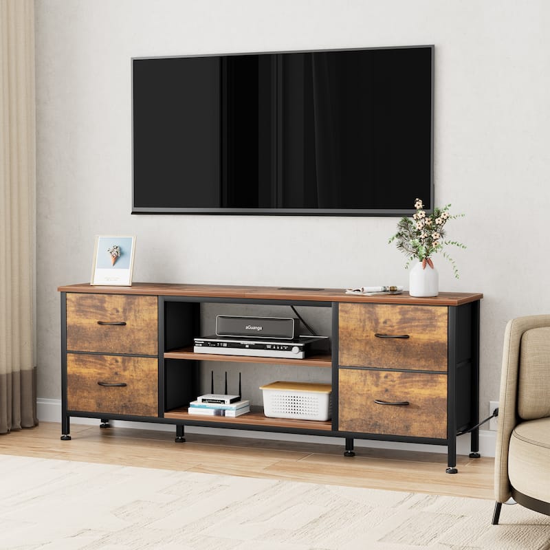 Dresser TV Stand with Power Outlet 4 Fabric Drawers for 60" TV Bedroom