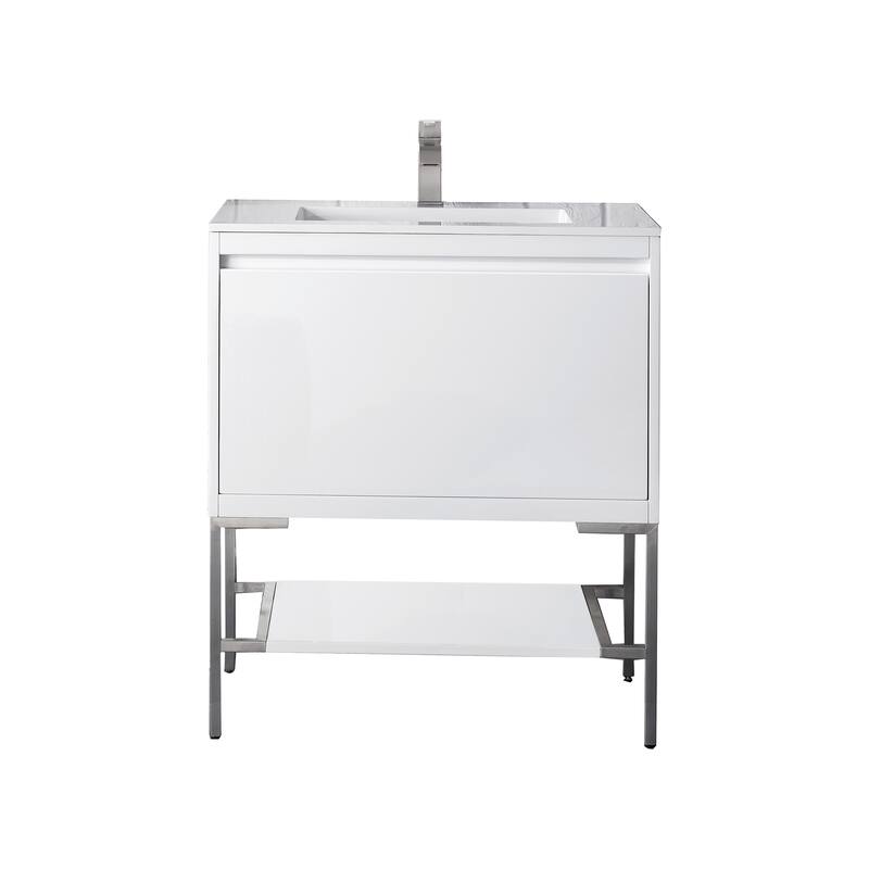 James Martin Vanities Mantova 31.5" Single Vanity Cabinet, Glossy White - Brushed Nickel Base, Glossy White Top
