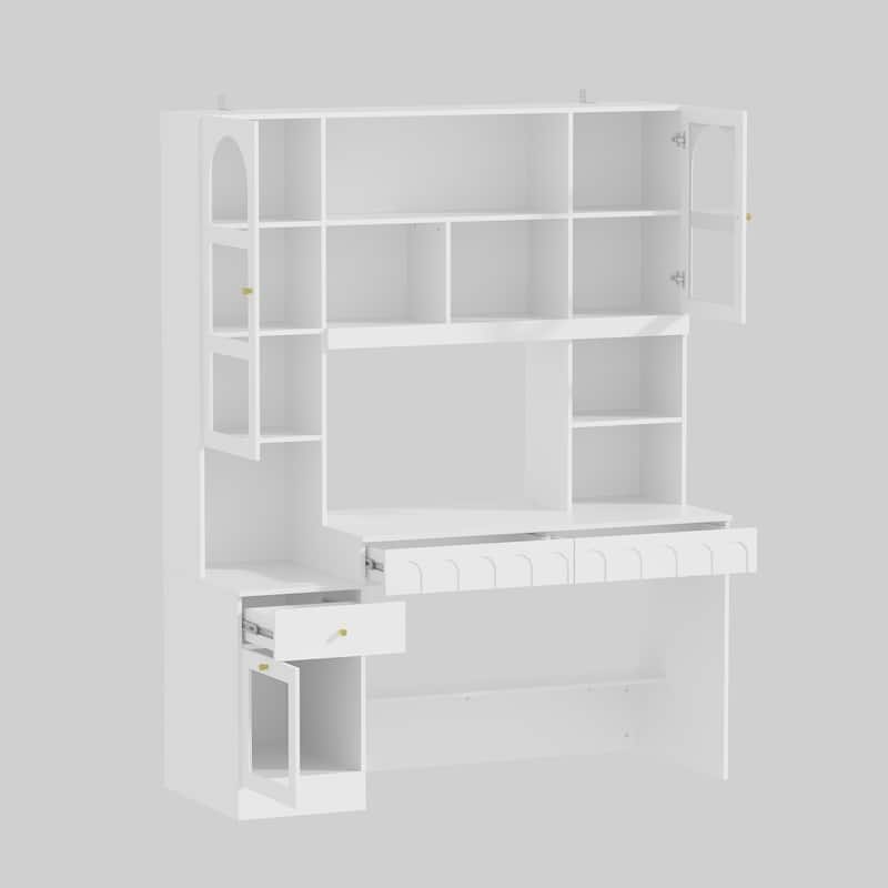 Multi-Tier Bookcase Built-In Desk - Space-Saving Design Home or Office