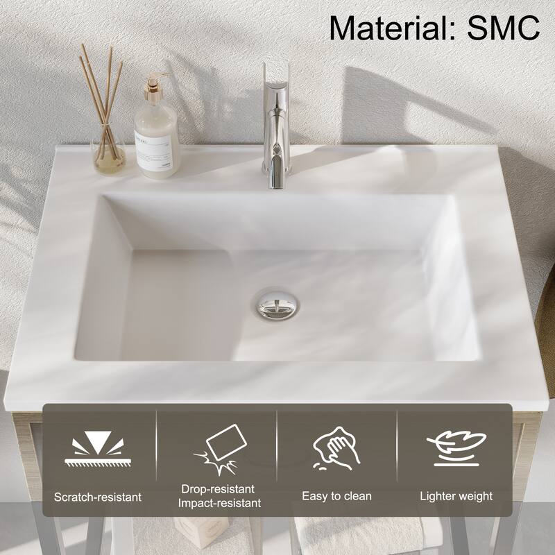Ansel Freestanding Bathroom Vanity with Single Sink, One Glass Shelf, Metal Legs