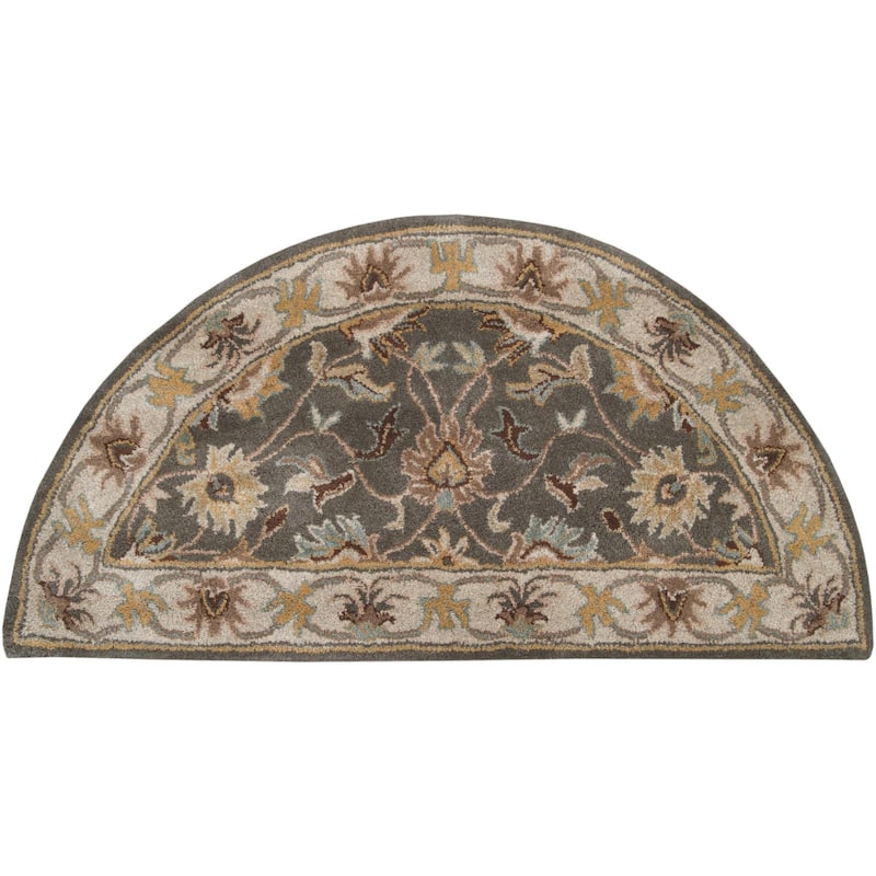 Livabliss Caesar Updated Traditional Border Area Rug. - 2' x 4' Half-Circle - Grey/Beige