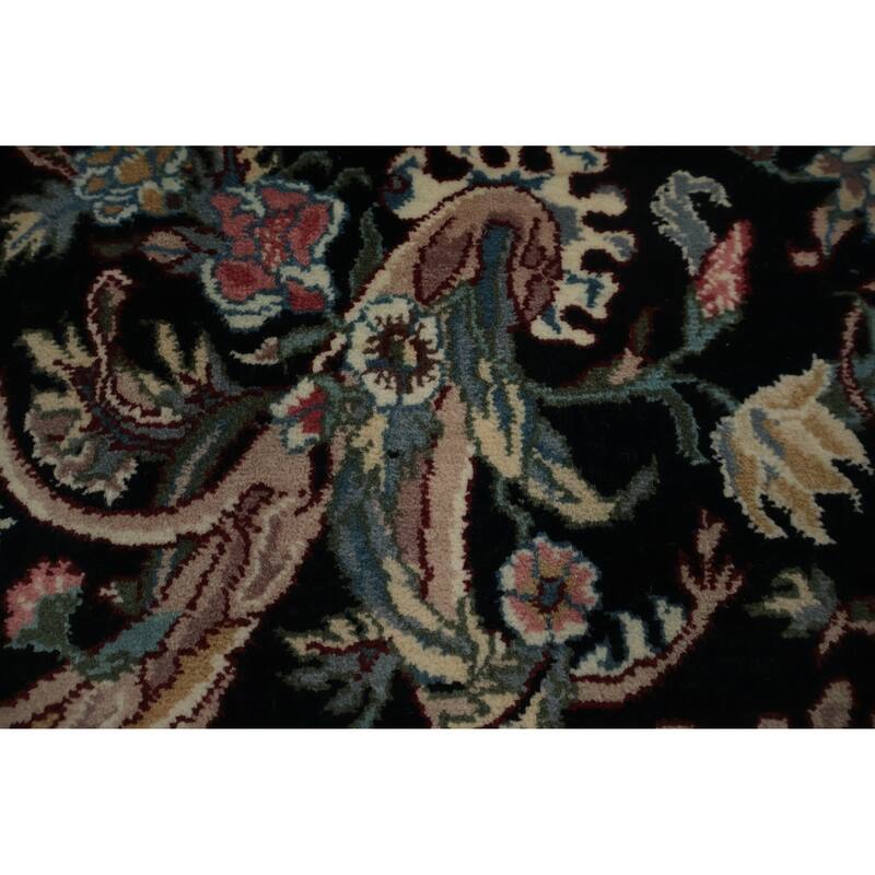 Hand Knotted Oriental 100% Wool Carpet Traditional Floral Black Aubusson Area Rug - 12' 4'' X 9' 0''