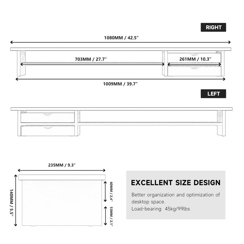 Fenge Dual Monitor Stand, 42.5inch Monitor Riser with Acrylic Drawer