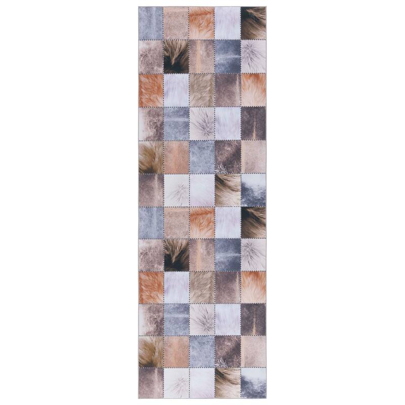 SAFAVIEH Faux Hide Machine Washable Slip Resistant Savina Rustic - 2' 6" x 8' - Beige/Brown - Runner