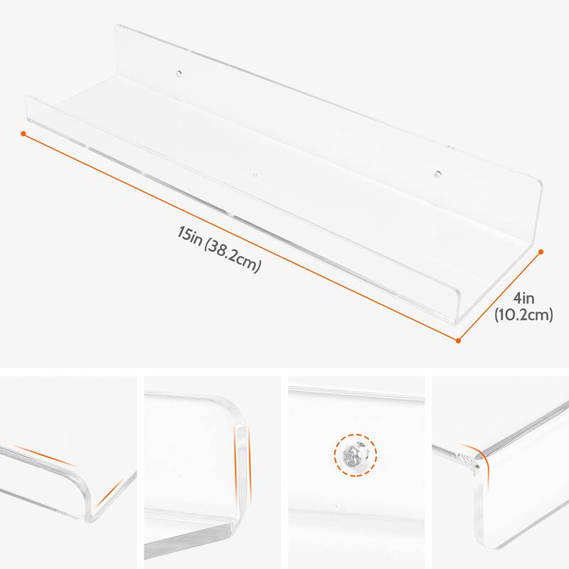 Acrylic Floating Shelves for Wall, Clear Acrylic Shelves for Bathroom Bedroom Living Room and Kitchen Room Wall Display Shelf - Clear - 6 Pack